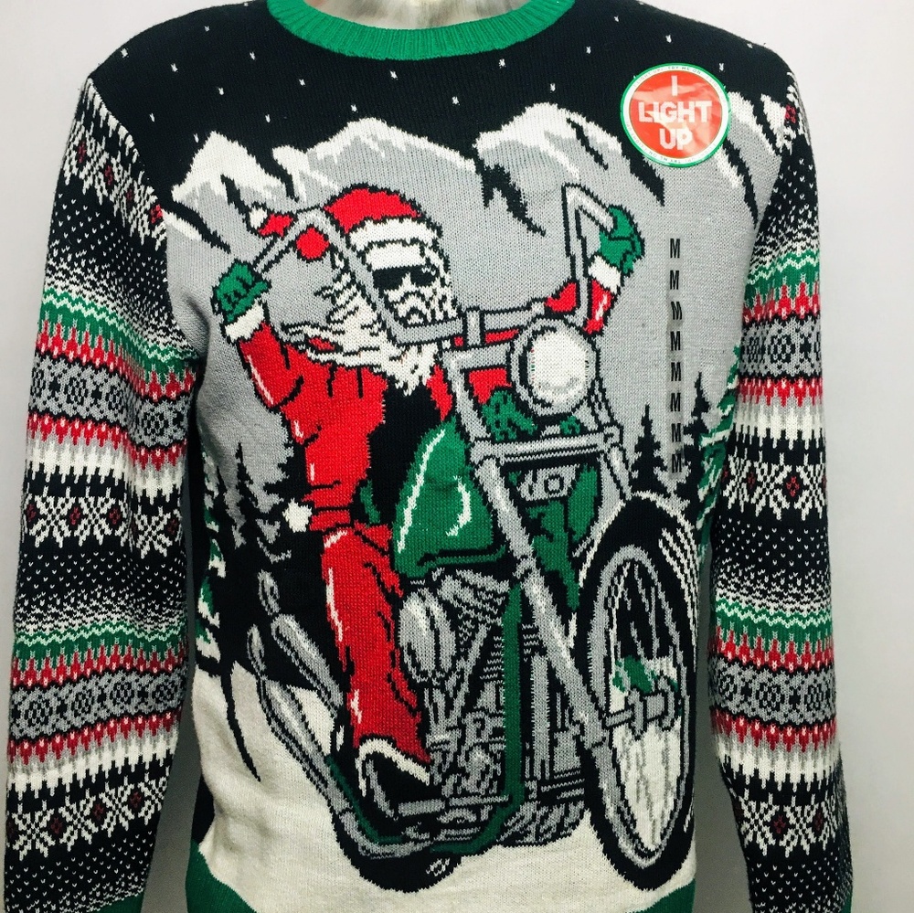 Ugly Christmas Sweater. BIKER SANTA light up🎅